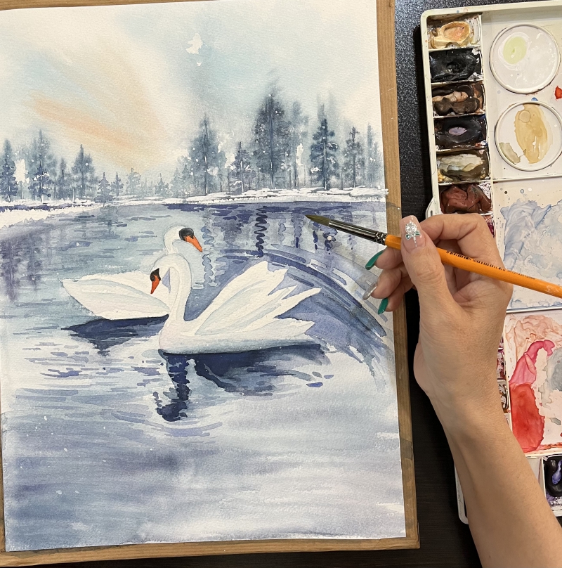 آموزش نقاشی زمستان – اثر هنرجو : مینا عامری